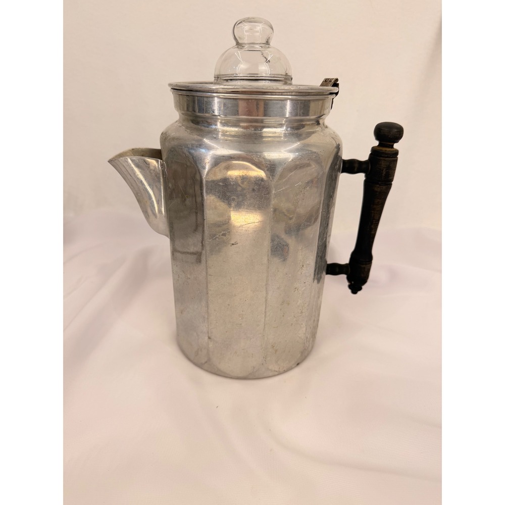 Vintage Great Northern Quality Brand Aluminum Coffee Percolator Wood Handle